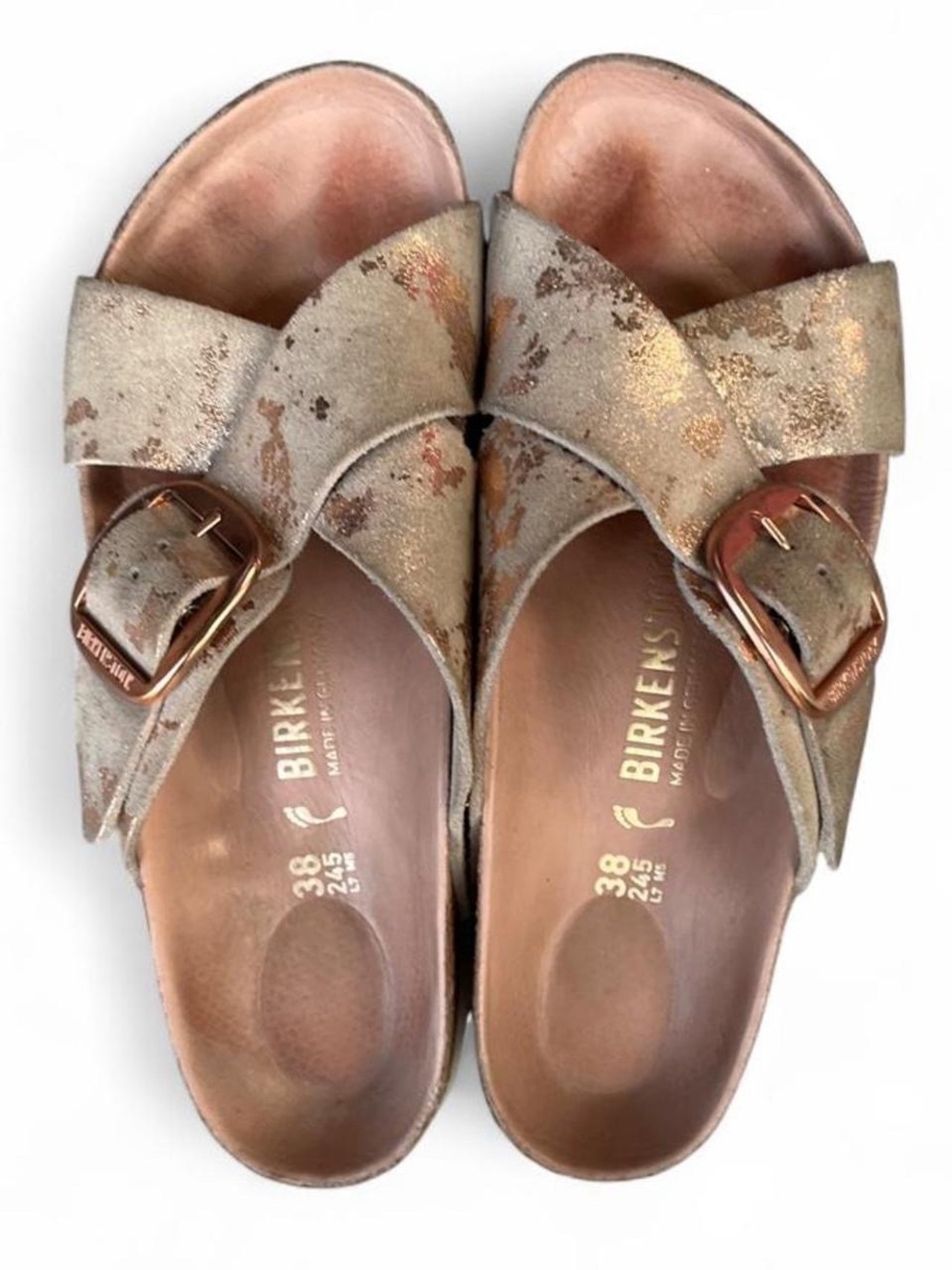 Birkenstock Siena Washed Metallic Rose Gold Leather Sandals EU 38 US 7 Narrow